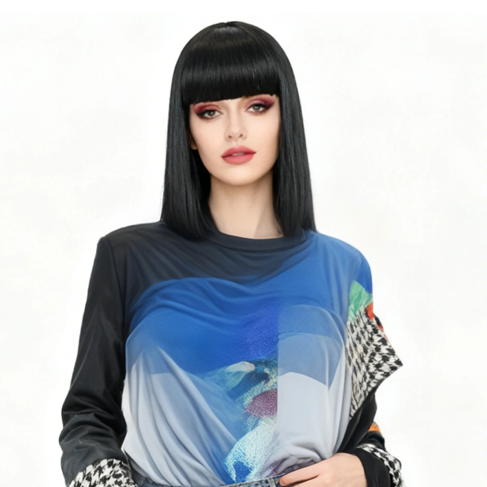 

Women's Synthetic Short Black Wig with Bangs for Cosplay Parties Gatherings Costume Party Accessory for Adults