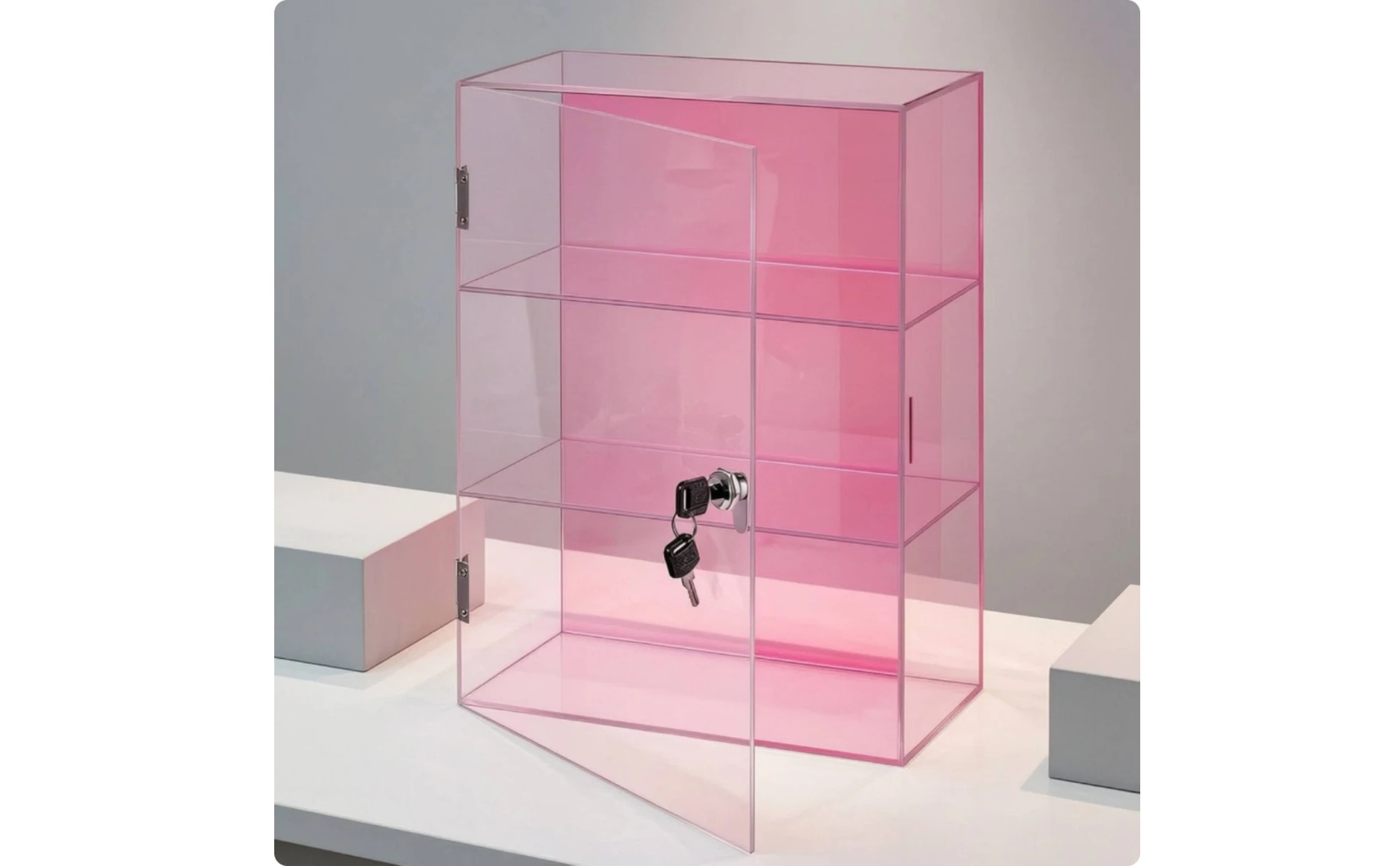 Lockable Acrylic Display Case 3-Tier Acrylic Display Case with Lock No Assembly Required Freestanding for Collectors, Countertop