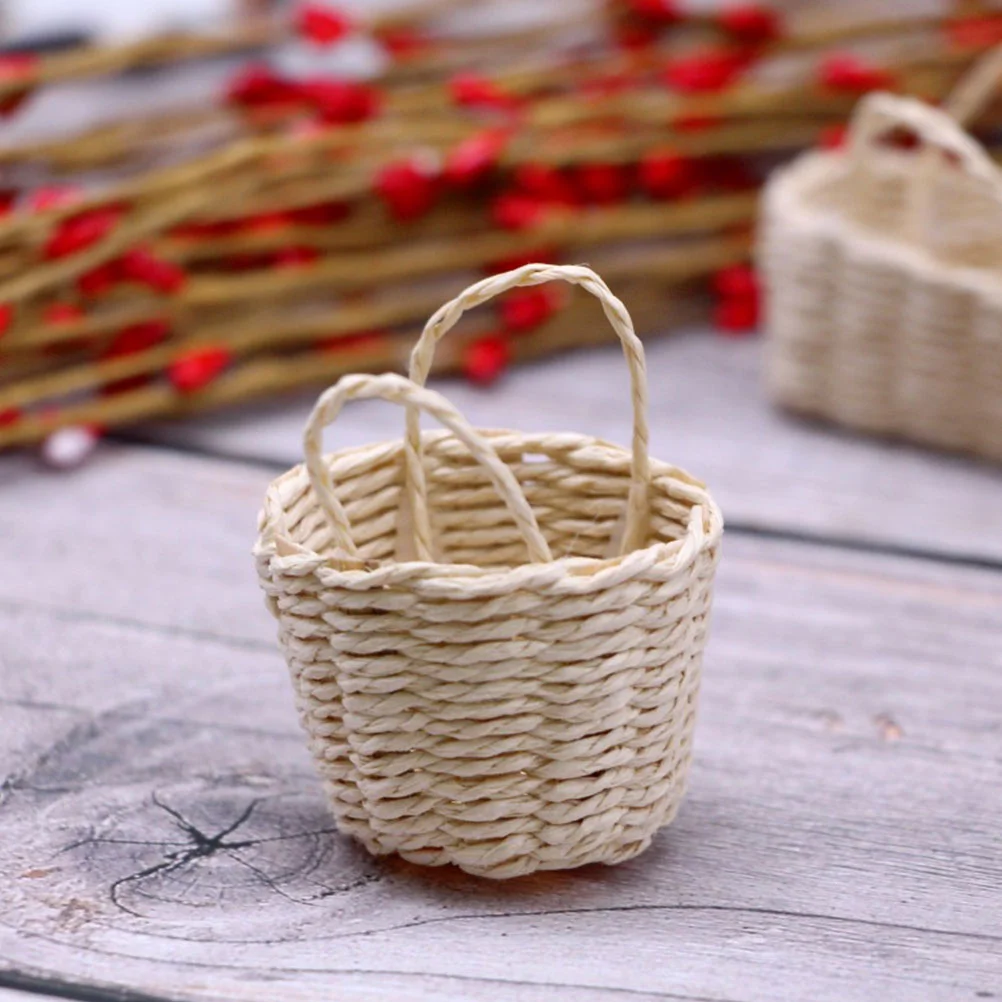 2 Pcs House Flower Basket Miniature Toys Props Bamboo Baskets Storage Decors Craft Micro-scene Simulation Small