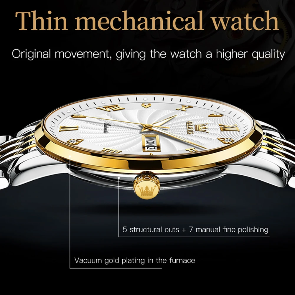 OLEVS Watch for Men 100% Original Automatic Mechanical Man Watches Steel Strap Waterproof Wristwatches Men\'s Luxury Brand Watch