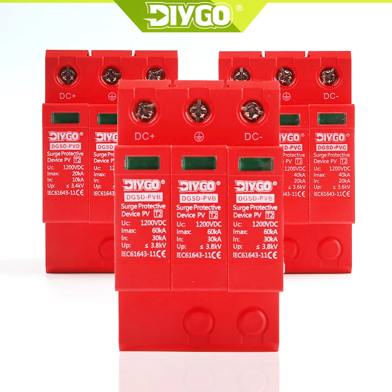 DIY GO 3P PV SPD DC 1000V 1200V 10kA~-20kA 20KA~40KA 40KA~60KA House Surge Protector Protective Low-voltage Arrester Device