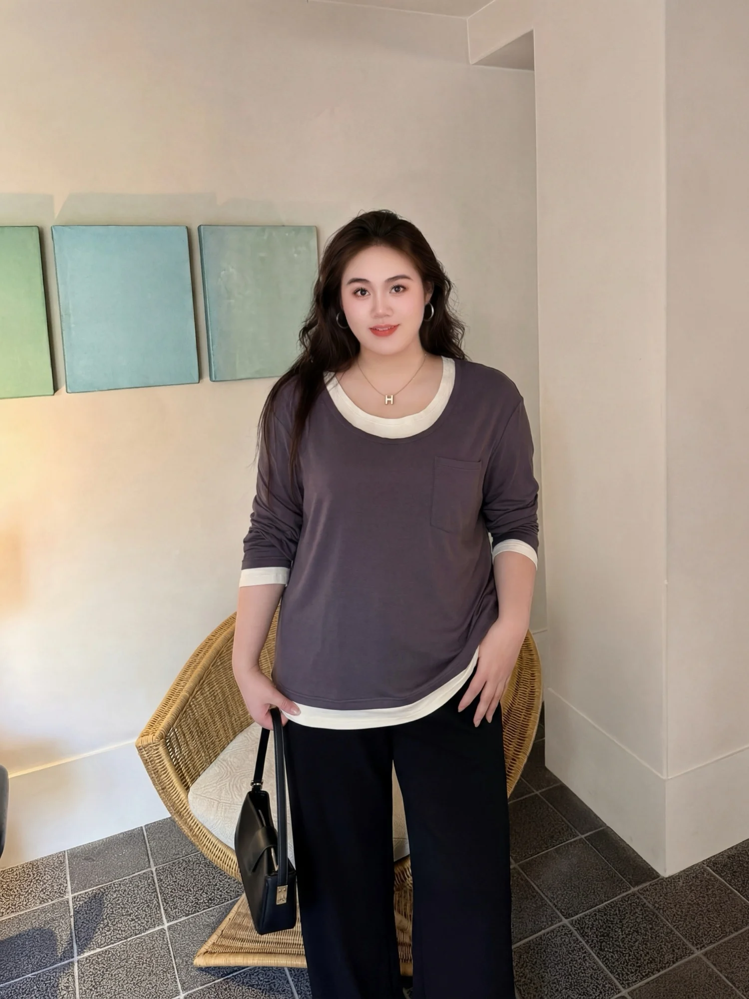 

Новая весенняя женская футболка больших размеров с длинным рукавом, повседневная, свободного кроя, базовая, для города, стандартная модель, Весна 2026