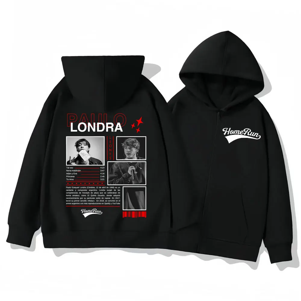 

Rapper Paulo Londra Homerun Album Zipper Hoodie Men Women Clothing Hip Hop Retro Zip Up Sweatshirts Street Fashion Y2k Pullovers