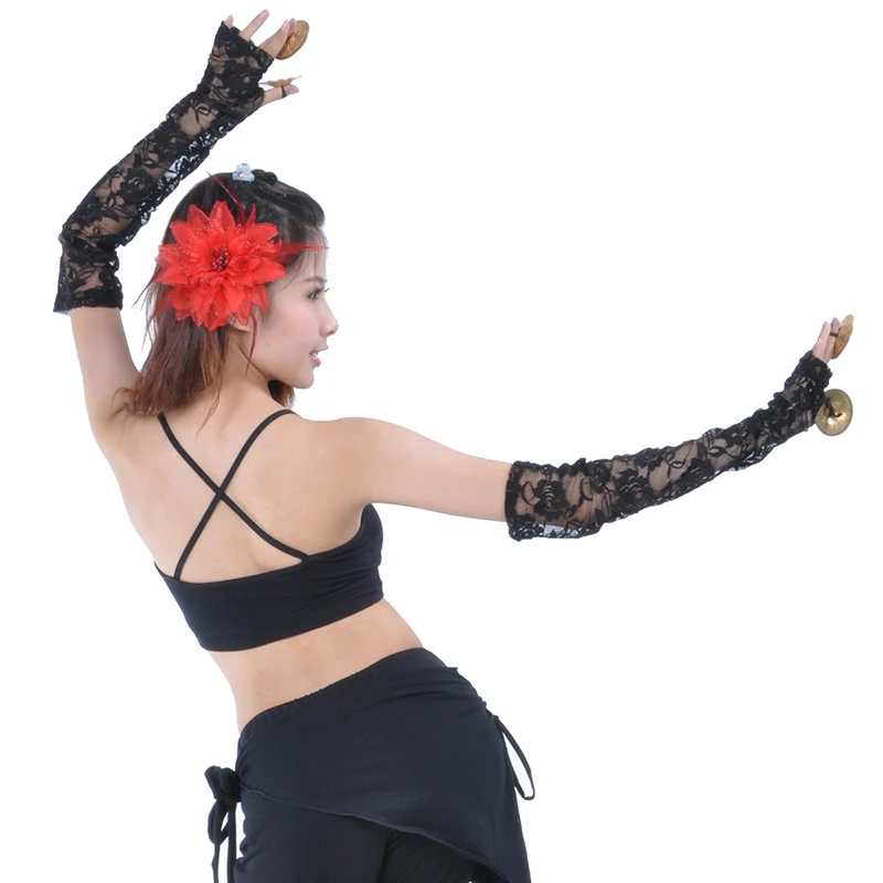 Belly Dance Black Lace Oversleeves Long Arm Sleeves Fingerless Gloves 1 pair