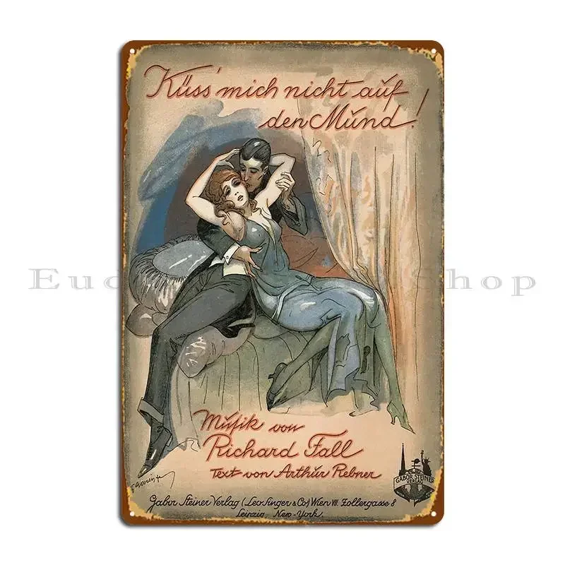 Kuss Mich Nicht Auf Den Mund Vintage Illustration Metal Sign Kitchen Customize Club Home Designing Tin Sign Poster