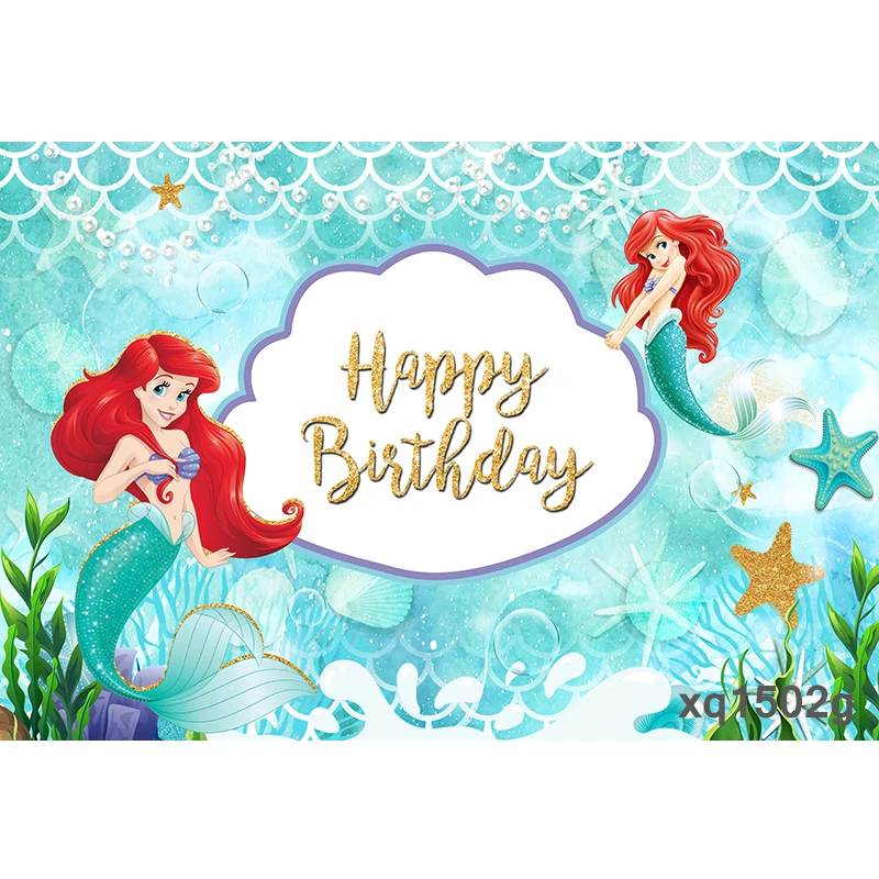 Little Mermaid Ariel Girls Birthday Party Photography Backdrop Under The Sea Fish Bubble Backgrounds For Photo Studio Customized