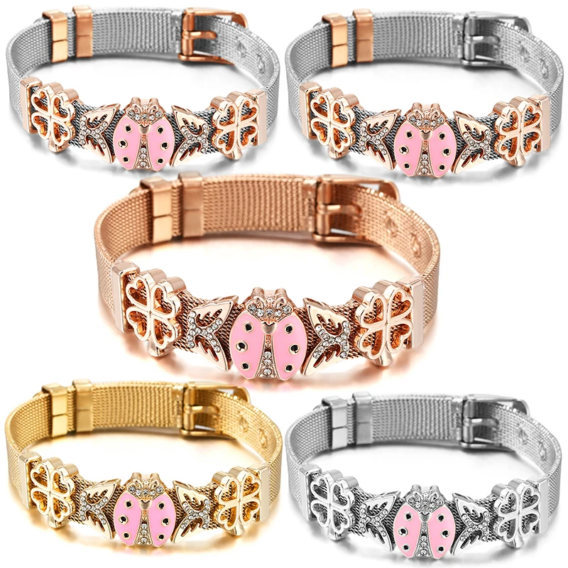 10mm Butterfly Hollow Out Beads Charm Bracelets DIY Stainless Steel Mesh Belt Bracelet Pulseras Mujer For Women Men Jewelry Gift