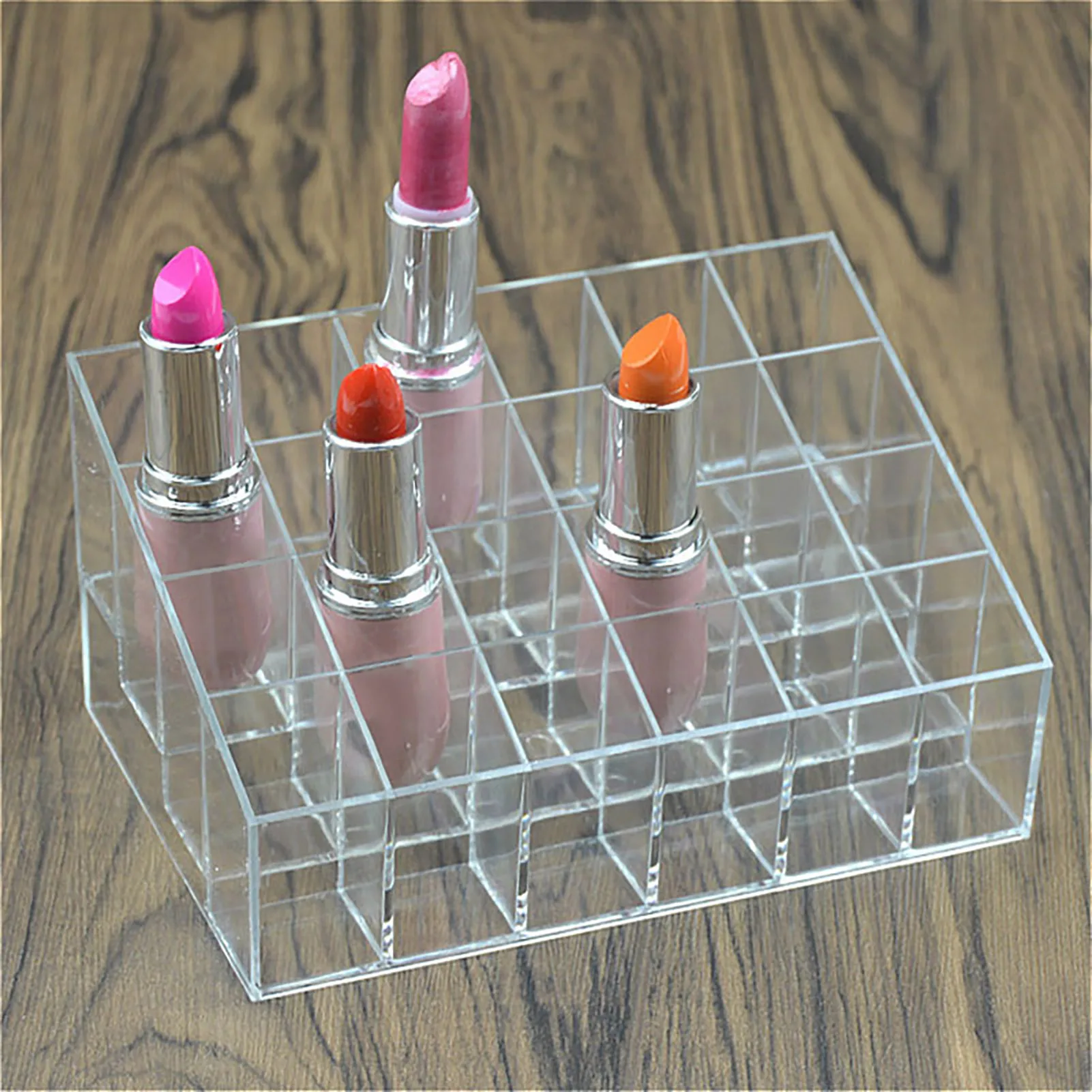 24-Gitter Lippenstift Nagellack Display Rack Trapez Kunststoff Transparent Make-Up Stand Rack Kosmetik Organizer Halter Box