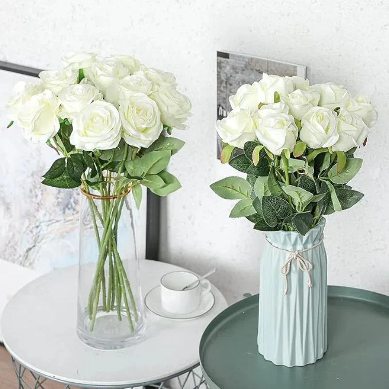 5Pcs Artificial Flowers Bouquet Red Velvet Fake Rose Flower for Wedding Home Table Decoration Christmas Tree Decor Valentine\'s