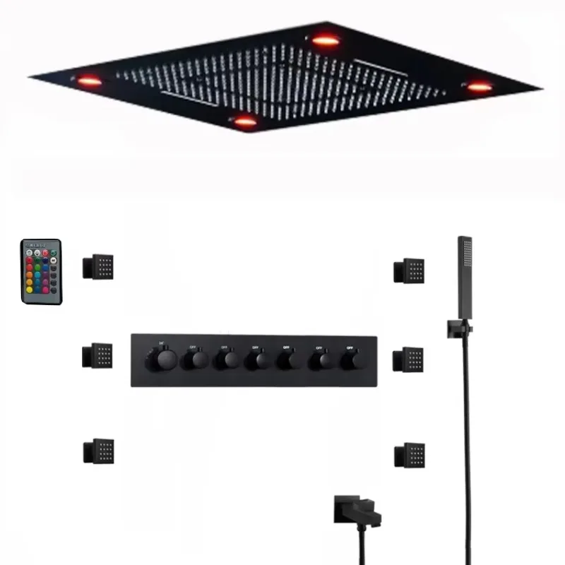 Luxury LED Music Matte Black   Constant Temperature High Flow  Set Hidden ceiling heavy rain waterfall system