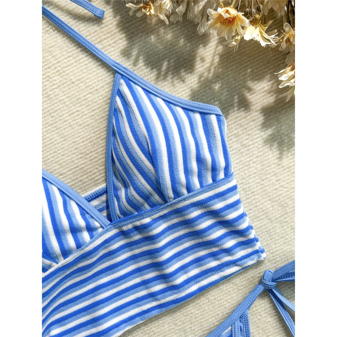 Gestreifter Tankini mit V-Ausschnitt, Damen-Bikini, zweiteiliger Badeanzug, gepolsterter Badeanzug, Badebekleidung, V8385 – Detail 10