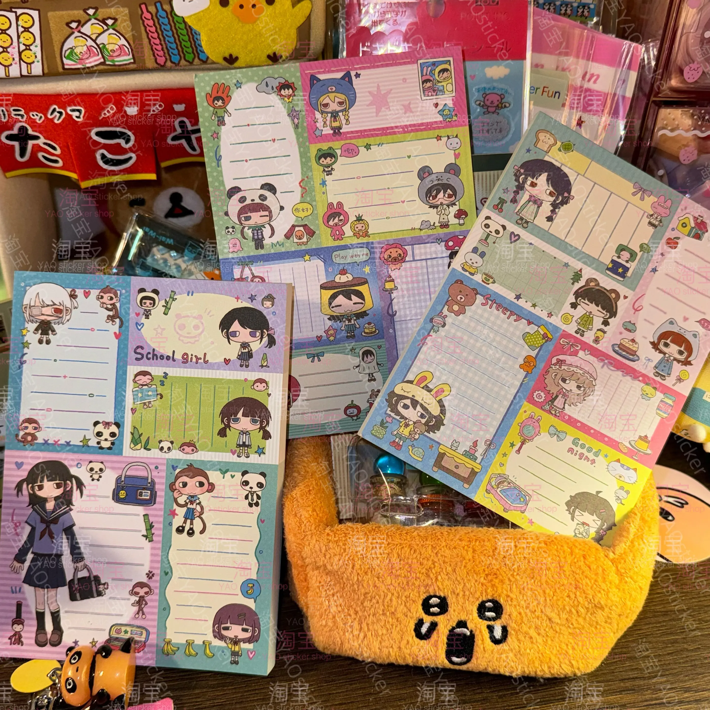 

YAO Original Cute Vintage Patchwork Journal Non-Adhesive Sticky Notes Cartoon Characters 20P Tearable Message Book