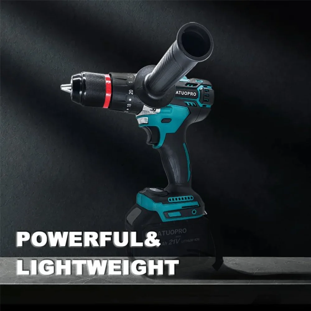 PATUOPRO 13MM Brushless Electric Impact Drill 20+3 Torque Settings Cordless Drill Screwdriver Power Tools Fit Makita 18V Battery