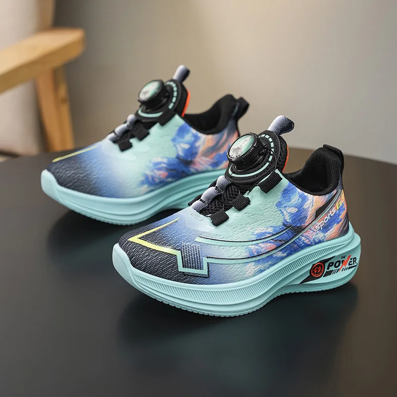 

Boys' shoes 2025 Autumn New style Children's mesh breathable running shoes with rotating buckle soft sole sports shoes