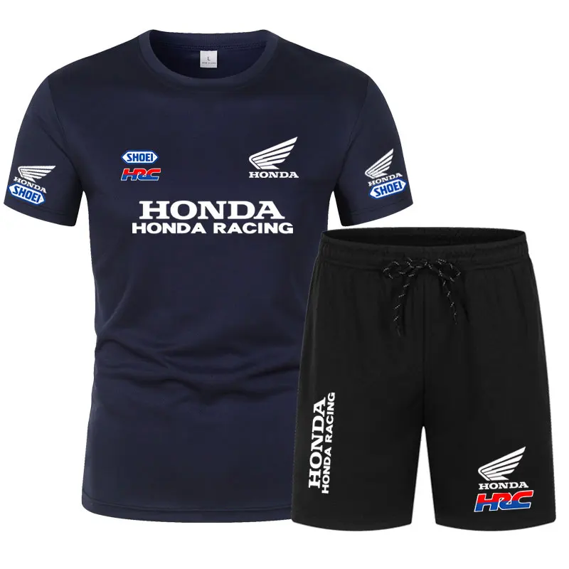 

Summer Men's Set T-shirt Short-sleeved Breathable Quick Drying Thin Honda Racing Print Motorcycle Cycling Clothing Outdoor Sport