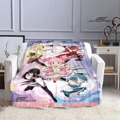 Puella Magi Madoka Magica Cartoon printed blankets Flange Warm blanket picnic blanket Soft and comfortable blanket Birthday Gift