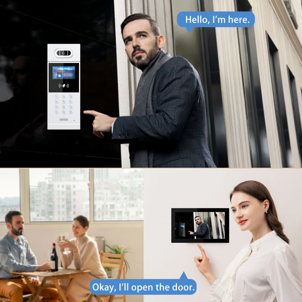 Sistema de intercomunicación Visual, timbre de construcción celular, Control de acceso, conjunto inteligente de intercomunicador de reconocimiento facial de alta definición
