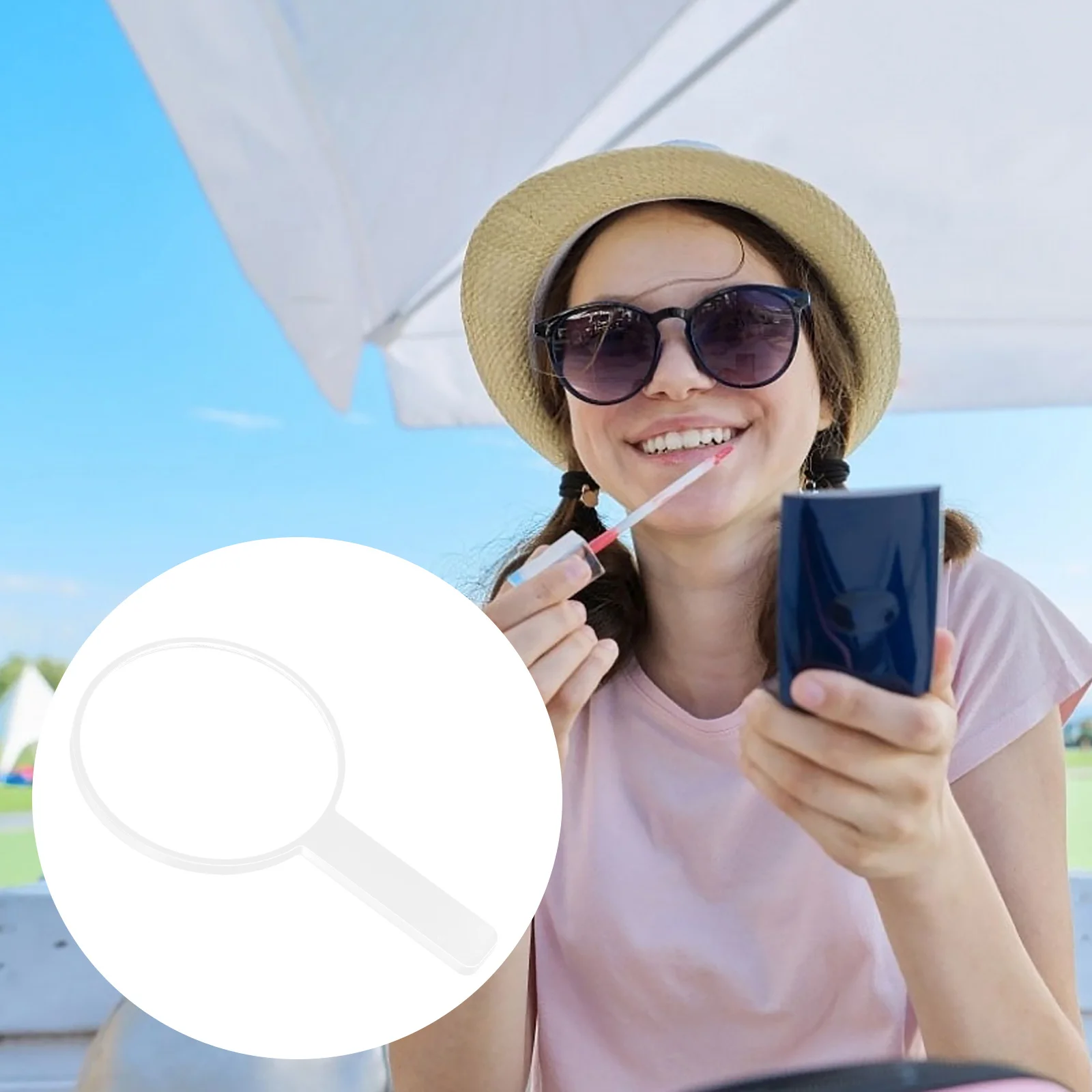 Espelho de mão portátil compacto espelho de maquiagem de viagem com alça requintado design simples aniversário dia dos namorados presente de natal