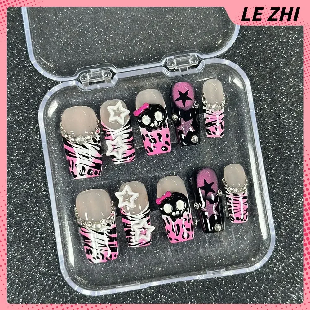 

Y2K French Almond Ballerina quadrate Nails Stickers 3D Flower Design False Nails Star Heart diamond Decoration