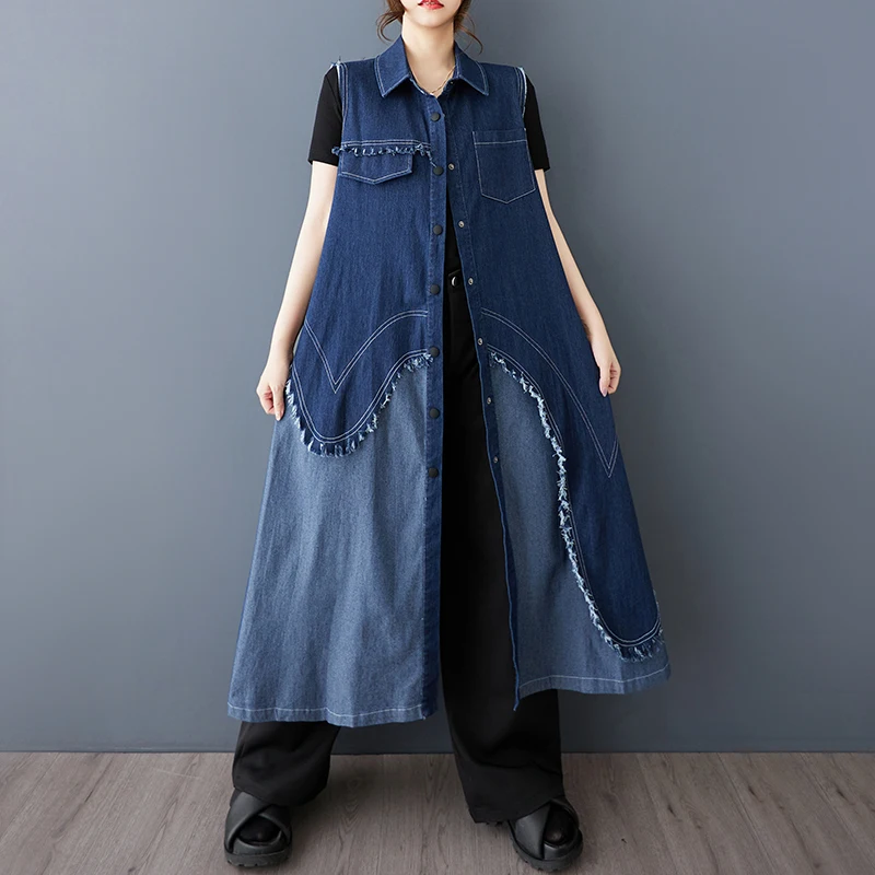 

SuperAen весенне-летний новый длинный жилет в стиле ретро, старое джинсовое платье-жилет