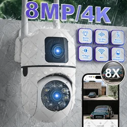 4K 8MP PTZ WIFI Camera Dual Lens visione notturna esterna rilevamento umano Auto Track CCTV sorveglianza telecamera IP protezione di sicurezza