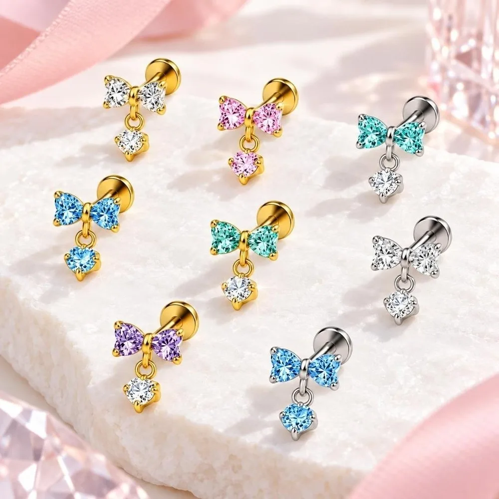 G23 Titanium Cartilage Stud Earring Internally Threaded Dangle Charm Ear Piercing Stud Body Piercing Jewelry Cartilage Piercing
