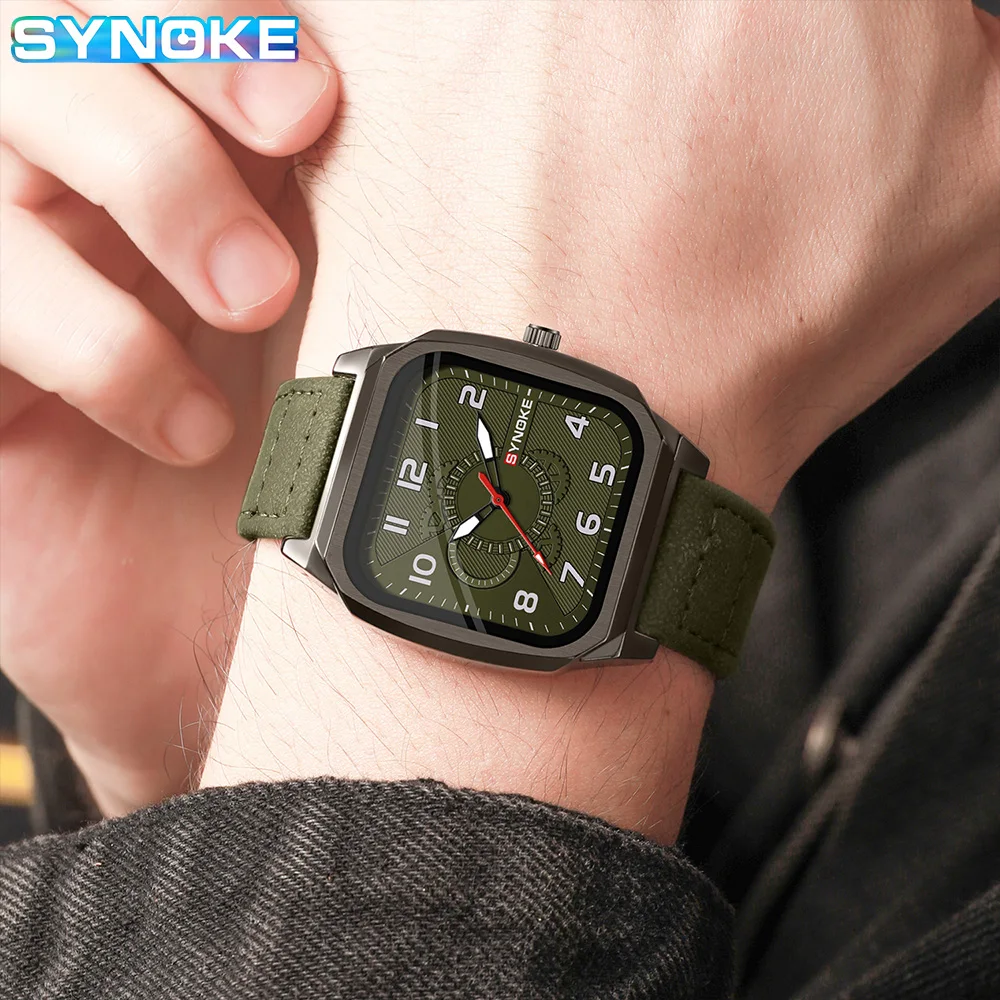 SYNOKE Popular Male Quartz Wristwatch Military Sports Shockproof Leather Watch Men Fashion Casual Clock Relogio Masculino