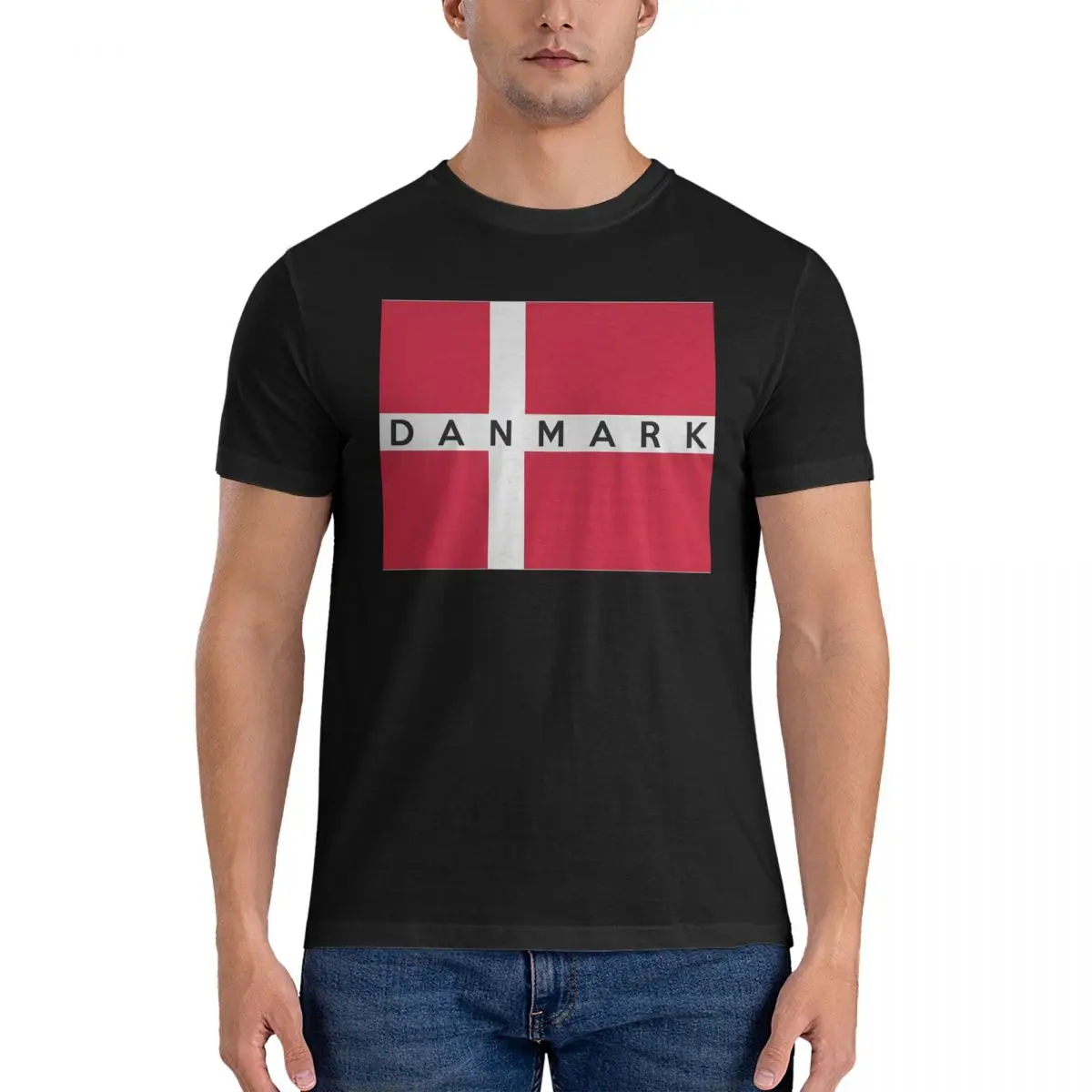 Denmark Sticker T-Shirts Men Europe Hipster Cotton Tee Shirt Round Neck Short Sleeve T Shirts Gift Tops