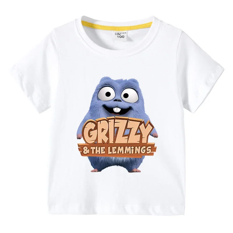 3-14Years Kids Clothing Grizzy And The Lemmings Graphic Short Sleeve T-Shirt 2026 New Boys Cute Cartoon Crewneck Cotton Tee