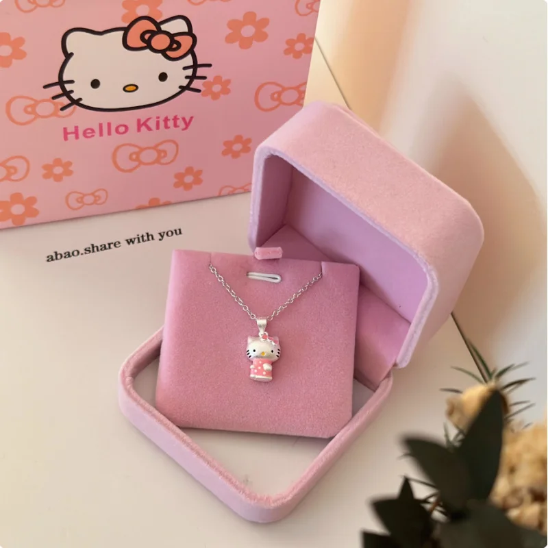 

Sanrio Hello Kitty Silver Necklace for Girls Sweet Cute Hello Kitty Pendant Silver Necklace Student Jewelry Girlfriend Gifts