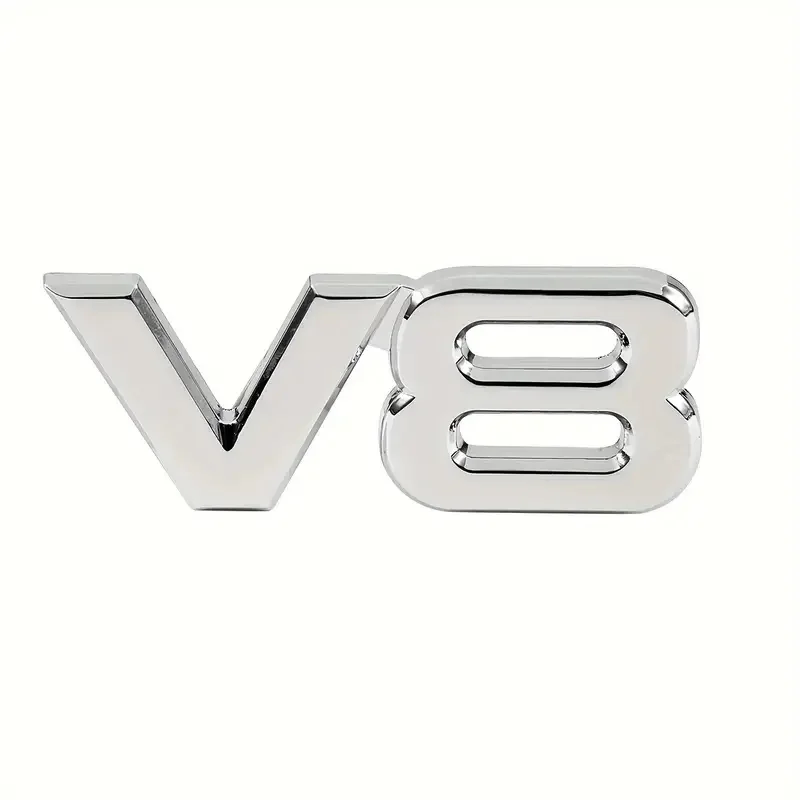Metal 3D V8 Engine Displacement Trunk Rear Car Badge Decal Emblem Sticker Auto Styling For TOYOTA VW BENZ BWM VOLVO JEEP AUDI