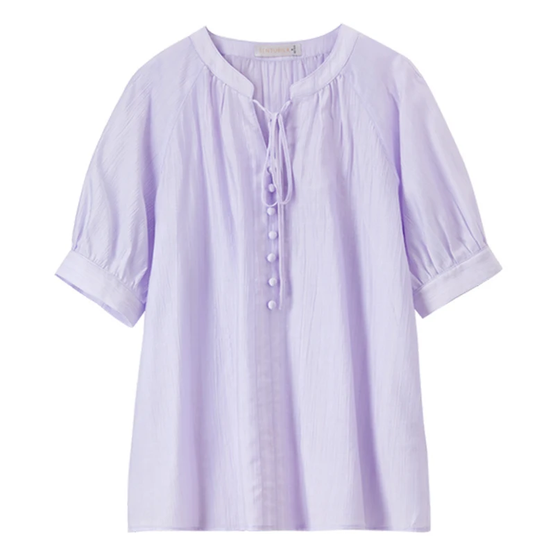 SENTUBILA Elegant Tie Blouse For Women 2026 Summer Trend Lyocell Short Sleeve Ladies Tops and Blouses Female Clothing 152V59125