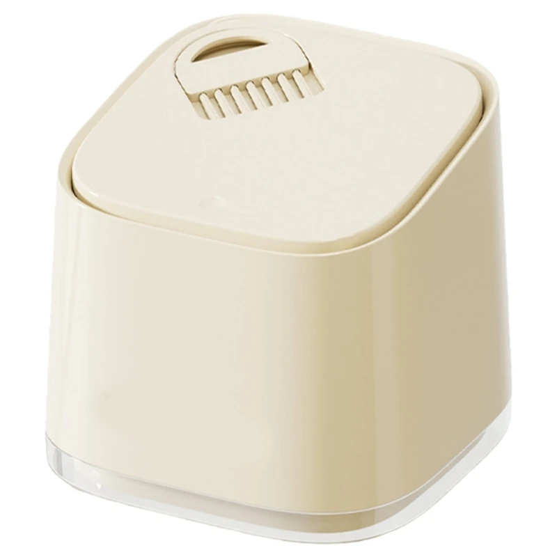 

Mini Cream White Trash Bin Push Open Lid Garbage Can with Brush Waste Basket