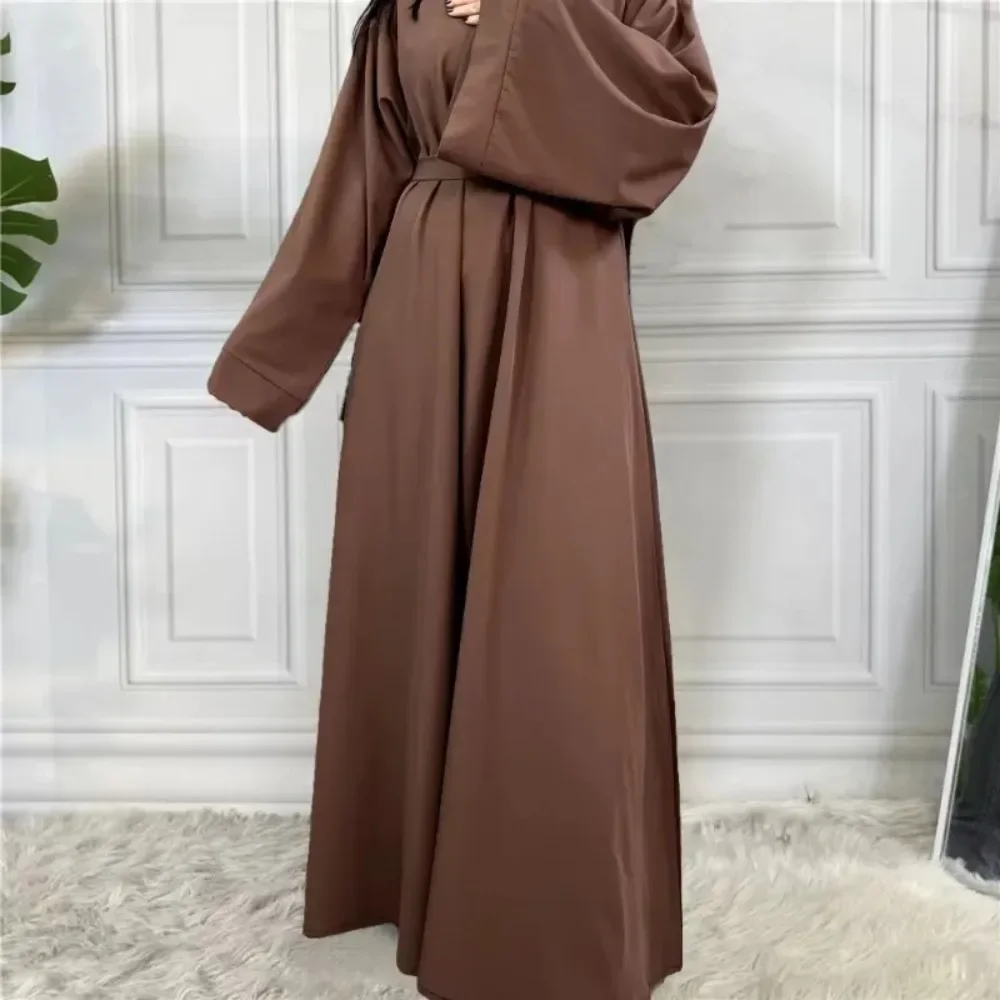 Abaya musulmani con cintura caftani larghi abito da preghiera manica intera abbigliamento islamico donna Jilbabs Dubai Robe Lace Up abiti lunghi