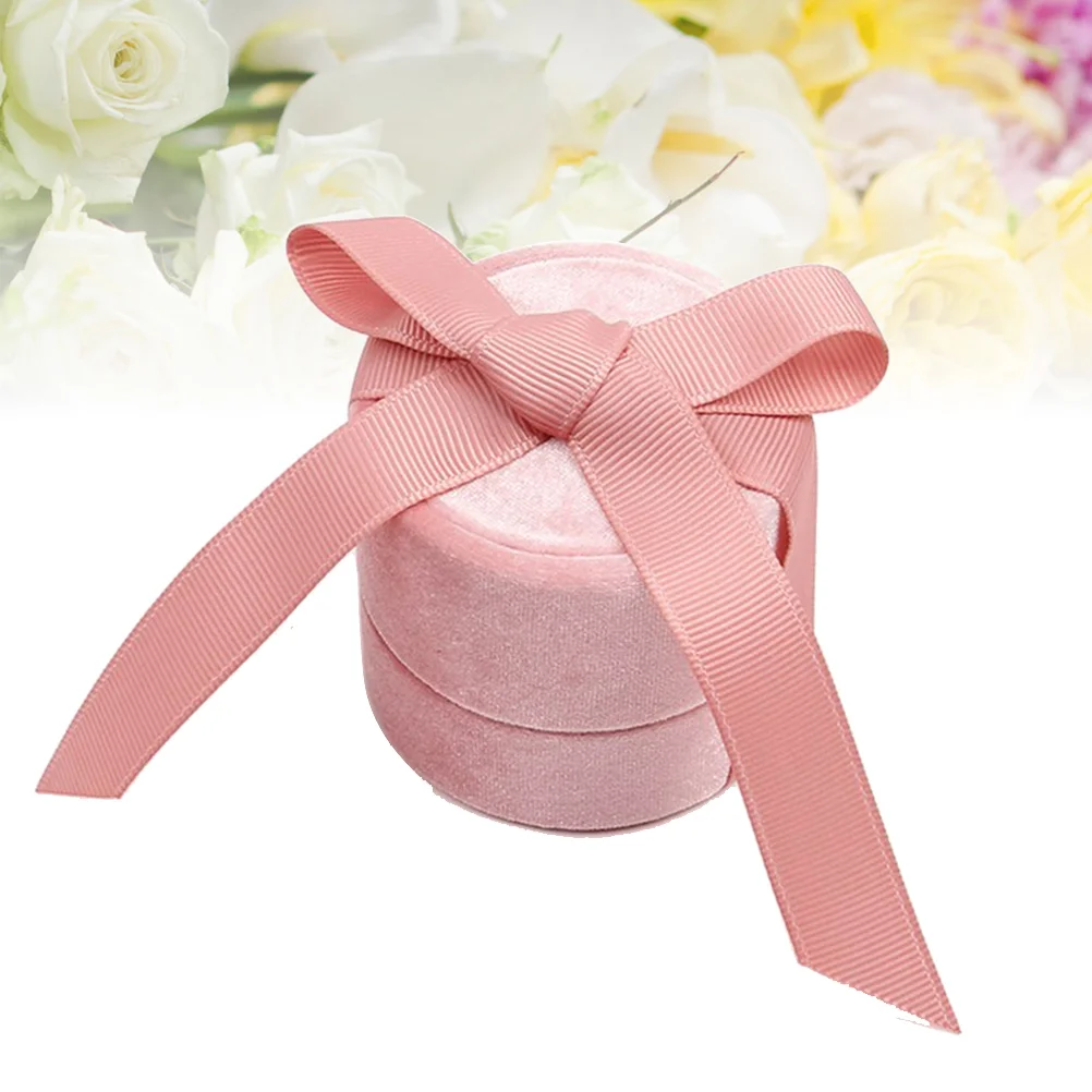 Fashion Ring Box Ring Bow Tie Jewelry Box Floral Round Organizer Flannelette Storage Case (Pink) ring storage box