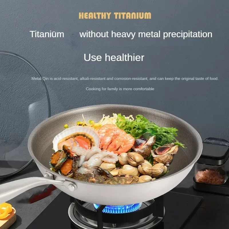 Titanium Wok Pan 316 Stainless Steel Frying Pan  Less Fume Cooking Pot Non StickSuitable for All Kinds of Stoves Pans Cookware