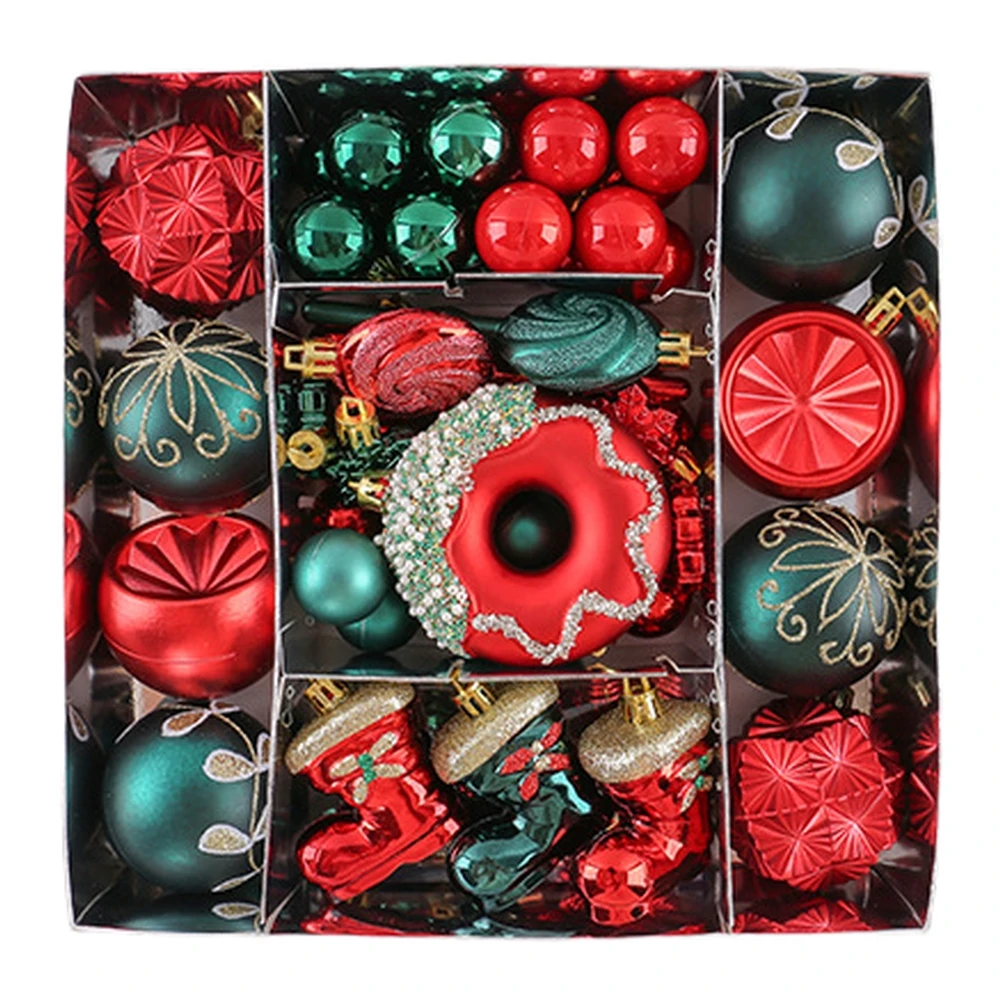 80 Pcs Shatterproof Christmas Ornaments Set Red Green Baubles For Xmas Tree Home Party Holiday Decor Figurines