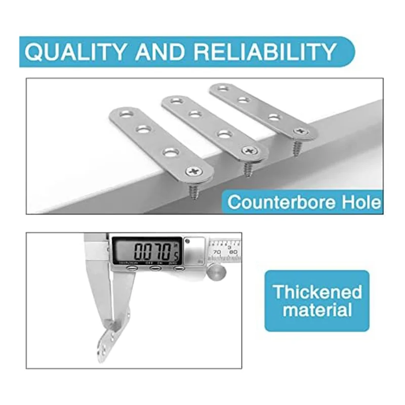 BAAG-14PCS 2.99X0.63 بوصة دعامة مستقيمة من الفولاذ المقاوم للصدأ دعامة مسطحة مناسبة لخزانة مكتب الخشب وخزانة الأدراج