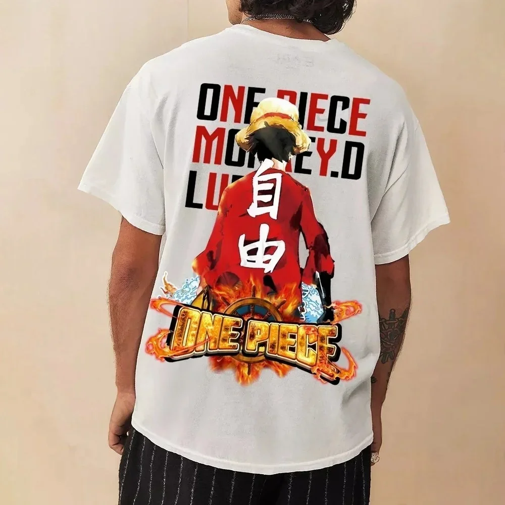 

Цельная мужская футболка Monkey D. Luffy, летняя аниме-осенняя детская футболка с короткими рукавами в стиле ретро, весенняя одежда для родителей и детей