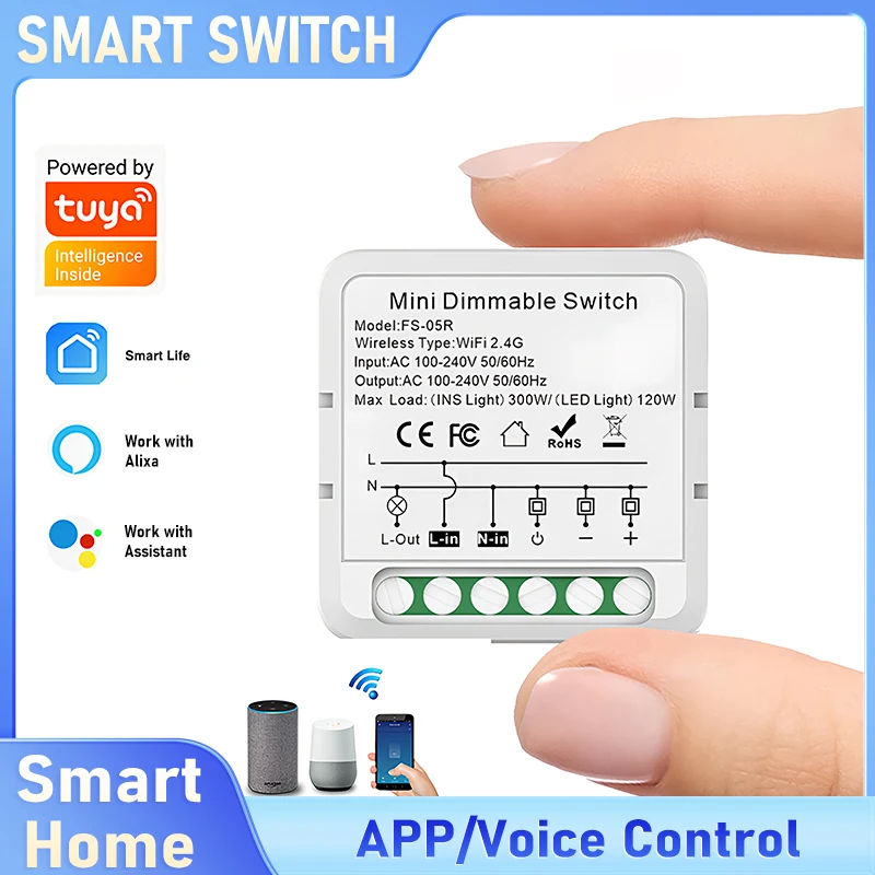 2/3 pcs Tuya WiFi Smart Dimmer Switch Module ,Voice Control & Timer Work With Alexa & Google Home, Mini In-Wall LED Controller