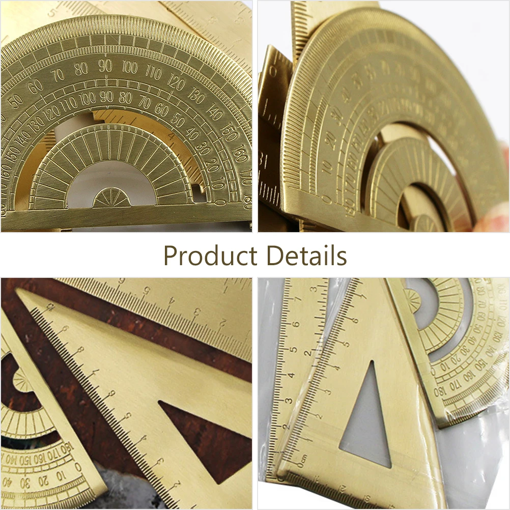 

Triangle Ruler Protractor for Geometry Metal Drawing Math Golden Precision Stationery