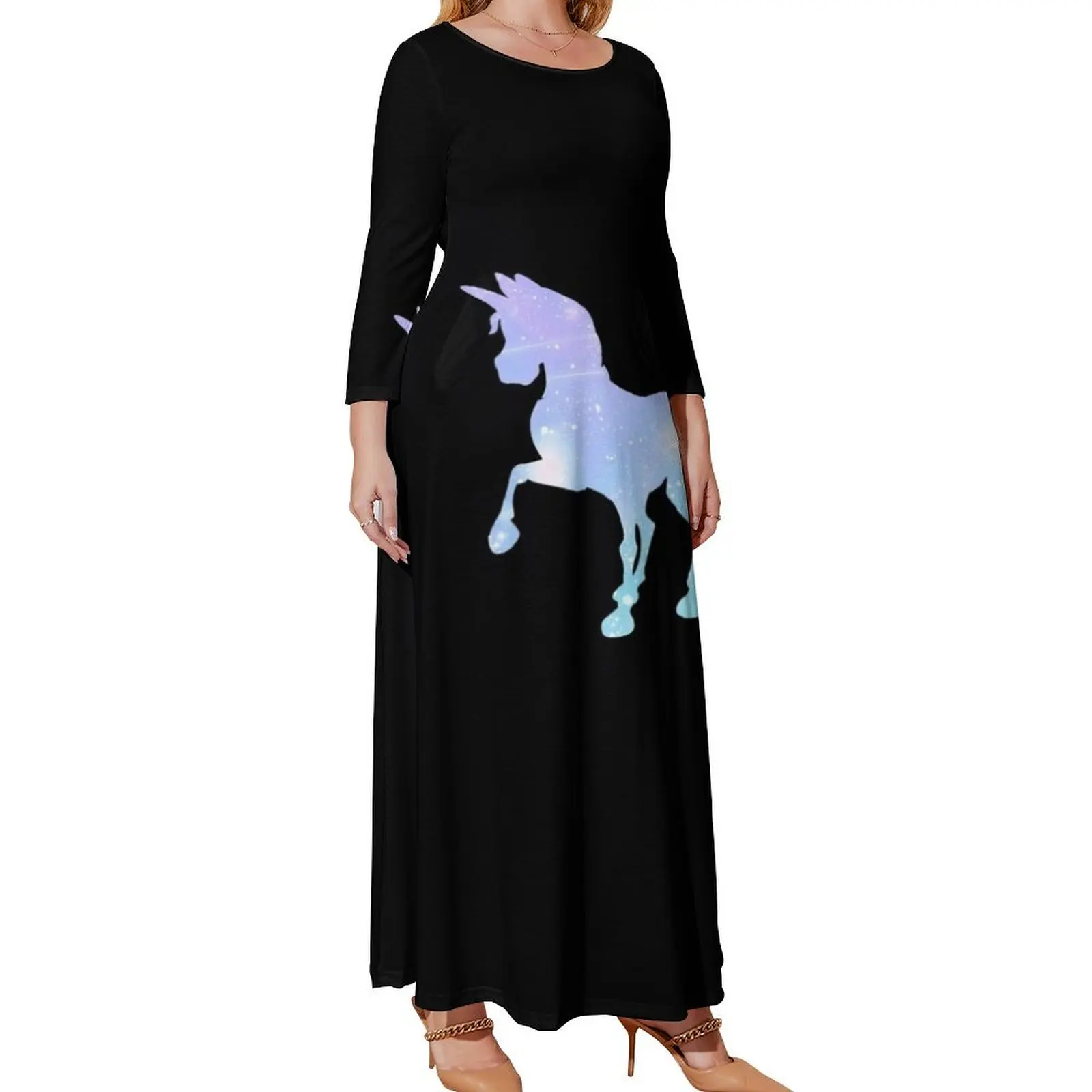 

Unicorn purple turquoise galaxy Long Sleeved Dress Casual dresses elegant guest wedding dress women's luxury party dress