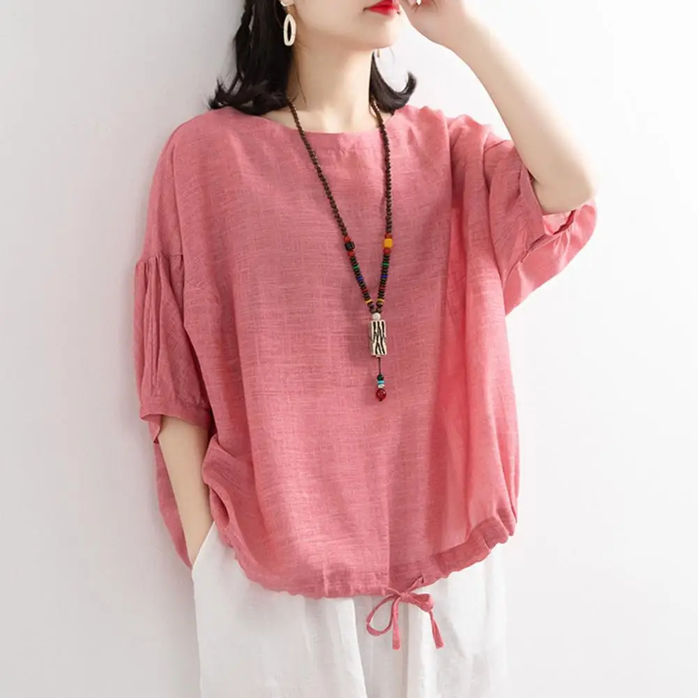 Women Solid Color Shirt Women T-shirt Stylish Women's Summer T-shirt Collection Round Neck 3/4 Sleeve for Comfort for Everyday