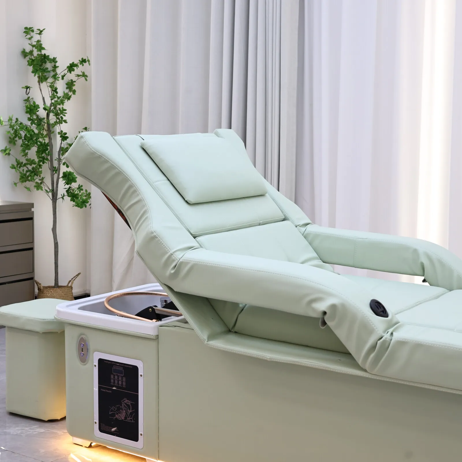 Elektrisches Shampoo-Liegebett in Erdtönen mit Massagefunktion – All-in-One-Salonstation mit Begasung, Fußbad und Haarwaschbecken – Detail 20