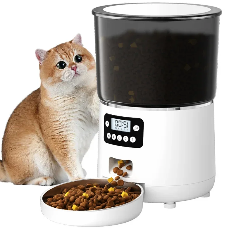 

Pet automatic feeder 4L button timing quantitative cat and dog feeder cat bowl