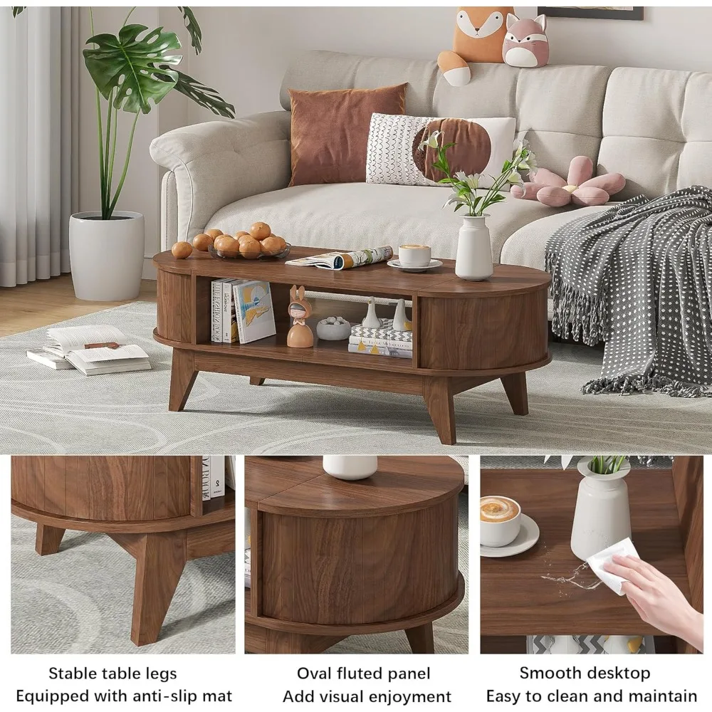 طاولة قهوة مع غرفة تخزين، طاولة قهوة حديثة من العصور الوسطى مع أغطية قلاب مخفية، طاولة قهوة مشقوقة #4