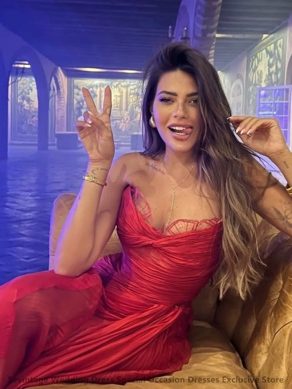 Sevintage 2025 Rode Chiffon Maxi Avondjurk Sweetheart Een Lijn Bruiloft Formele Prom Dress Dubai Party Gown Robe de soiree