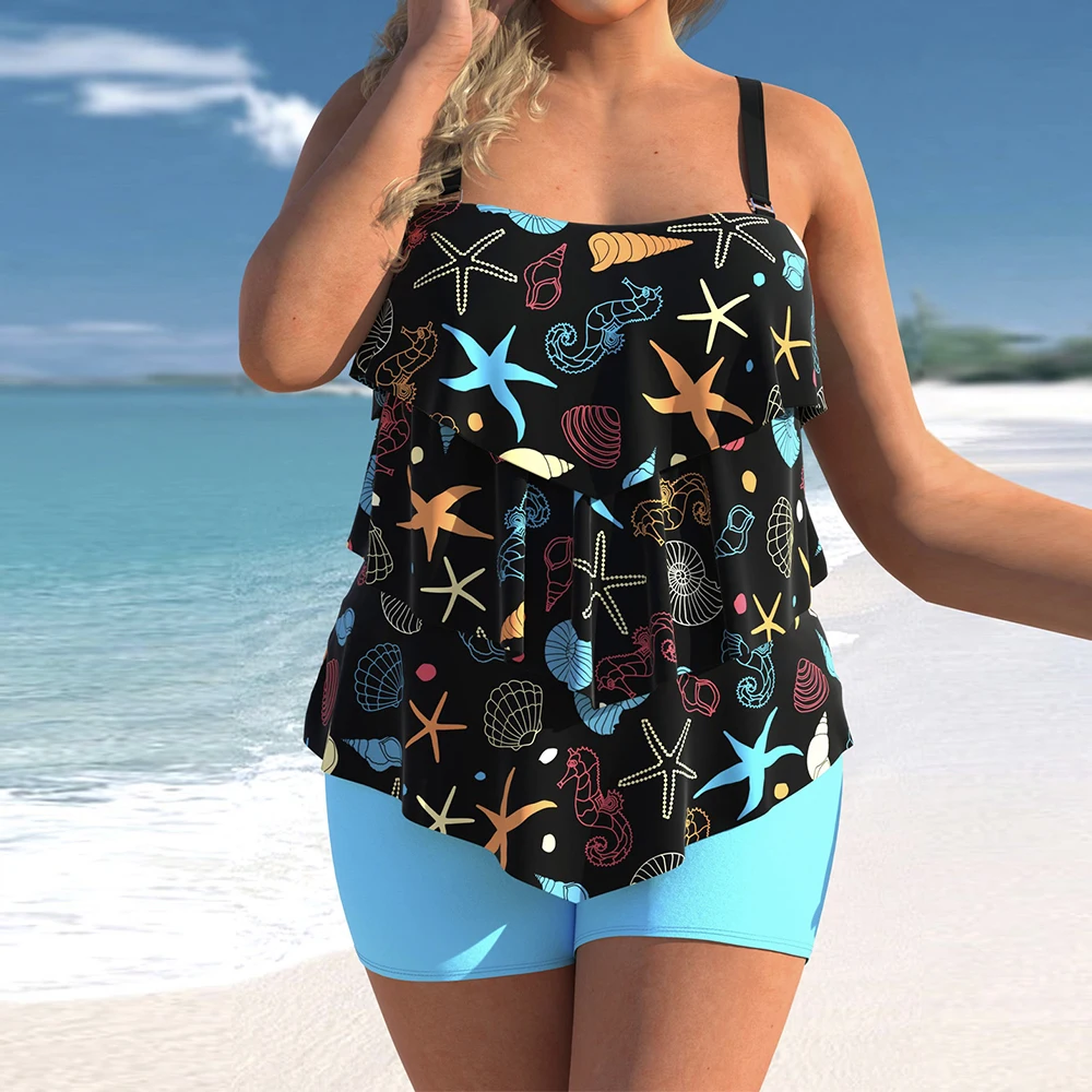 Plus Size L-5XL bez pleców zestaw bikini kobiet seksowny strój kąpielowy Tankini kaskadowy z falbanami sukienka kąpielowa letnia sukienka plażowa z