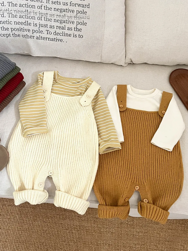

Korean Sle Baby Rer Spring Autumn ex Knitted Versatile Bib Pants Infant Toddler Woolen Long Pants Cling Suit Trendy