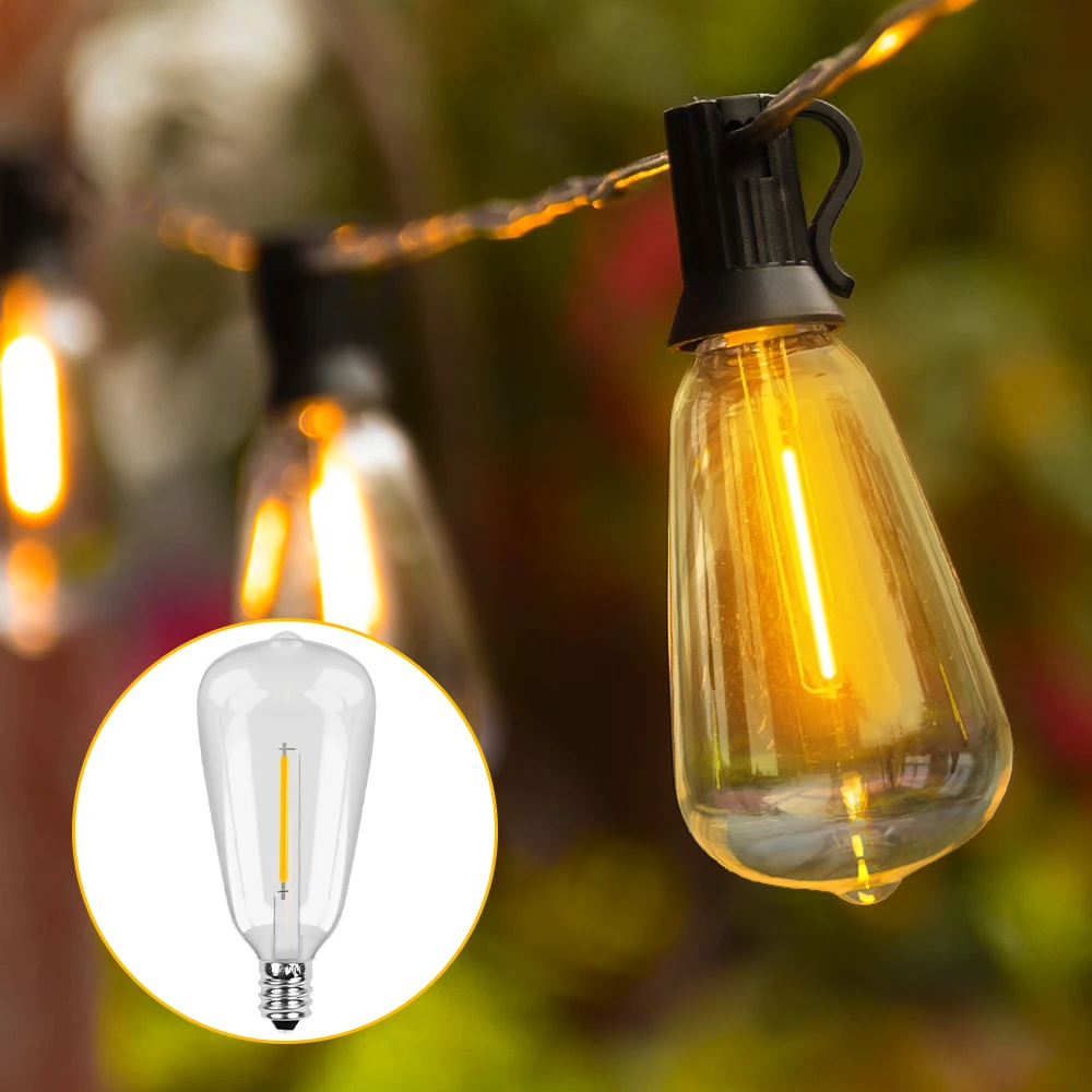 8PCS Plastic ST38 Replacement Bulb Edison LED Light Bulb E12 Socket 1W Warm White Vintage LED Bulb for String Lights Outdoor